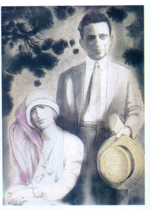 Μαρία Πολυδούρη και Κώστας Καρυωτάκης. Πίνακας ζωγραφικής του Παναγιώτη Γράββαλου (1988).    