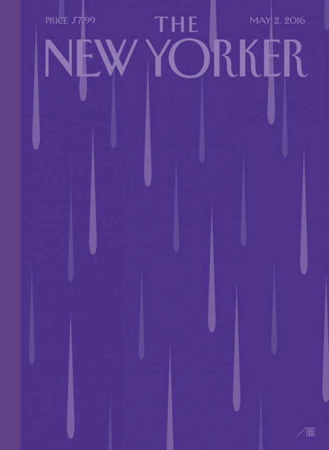 Το εξώφυλλο του New Yorker, εμπνευσμένο από την επιτυχία του Πρινς “Purple Rain”, που φιλοτεχνήθηκε από τον Bob Staake λίγο μετά την αναγγελία του θανάτου του.