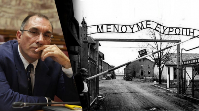 Ο Δημήτρης Καμμένος, βουλευτής των ΑΝΕΛ, στο υπουργικό συμβούλιο για μερικές ώρες, έπειτα από την κοινωνική κατακραυγή για το παραπλεύρως εικονιζόμενο επινόημά του. Δεν ξεχνώ.