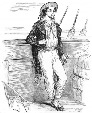 Ο Εδμόντος Νταντές, κεντρικός ήρωας στον Κόμη Μοντεχρίστο, από τον εικονογράφο Πιερ-Γκυστάβ Στάαλ (1817-1882), για τη γαλλική έκδοση του μυθιστορήματος του 1888.  