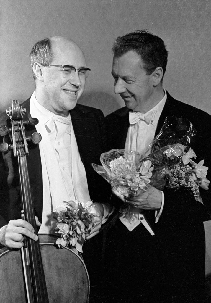 Mstislav Rostropovich and Benjamin Britten after a concert