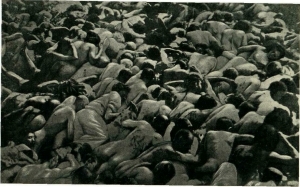 Πτώματα Εβραίων της Ουκρανίας, μαζικά δολοφονηθέντες πολίτες από δυνάμεις των γερμανών ναζί, λίγο πριν σκεπαστούν με χώμα σε ομαδικό τάφο, πολύ κοντά στην πόλη Ζολόσιβ. Η φωτογραφία τραβήχτηκε από στρατιώτη της Γκεστάπο και βρέθηκε από Σοβιετικούς κατά την απελευθέρωση.