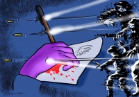 Σκίτσο του Χρήστου Παπανίκου, μετά τη δολοφονική επίθεση στο περιοδικό Charlie Hebdo, στο Παρίσι.