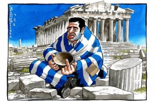 Η εικόνα του Αλέξη Τσίπρα να διαπραγματεύεται, όπως καταγράφηκε γελοιογραφικά στον ευρωπαϊκό και στον ελληνικό Τύπο, θα διαψεύδει εσαεί τη σημερινή προσπάθεια του προέδρου του ΣΥΡΙΖΑ να κυριαρχήσει γενική αμνησία στη χώρα.Ενδεικτική είναι η βινιέτα του γελοιογράφου των Times, Πήτερ Μπρουκς, που έχει ημερομηνία 7/7/2015.