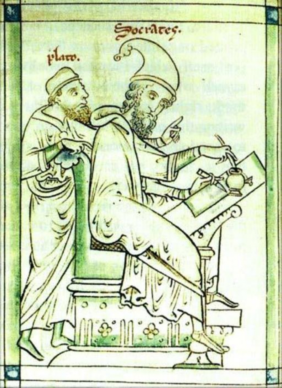 Σωκράτης και Πλάτων, από γκραβούρα χειρόγραφου βιβλίου του Μεσαίωνα. 