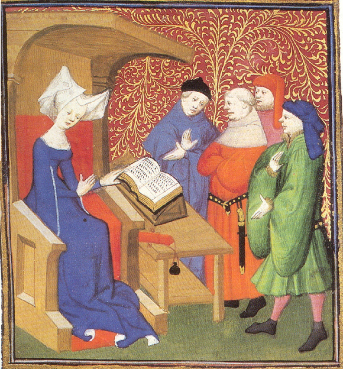 Μικρογραφία που απεικονίζει την Κριστίν ντε Πιζάν, ποιήτρια και γραφιά του Καρόλου VI της Γαλλίας (1364 - περ. 1430).  