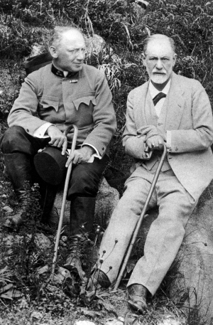 Ο Σάντορ Φερέντσι (αριστερά) με τον Ζίγκμουντ Φρόυντ, στο εξοχικό του πρώτου, στο Σκορμπάτο της Ουγγαρίας.  