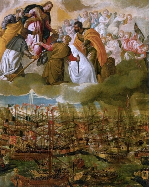 Πάολο Βερονέζε, Η Ναυμαχία της Ναυπάκτου, λάδι σε καμβά, 169 x 137 εκ., περ. 1572. Ακαδημία Καλών Τεχνών Βενετίας.  