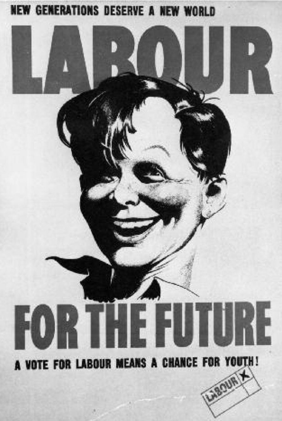 Αφίσα του Εργατικού Κόμματος της Βρετανίας, που προεκλογικά υποσχόταν παροχές στο πλαίσιο του κοινωνικού κράτους.