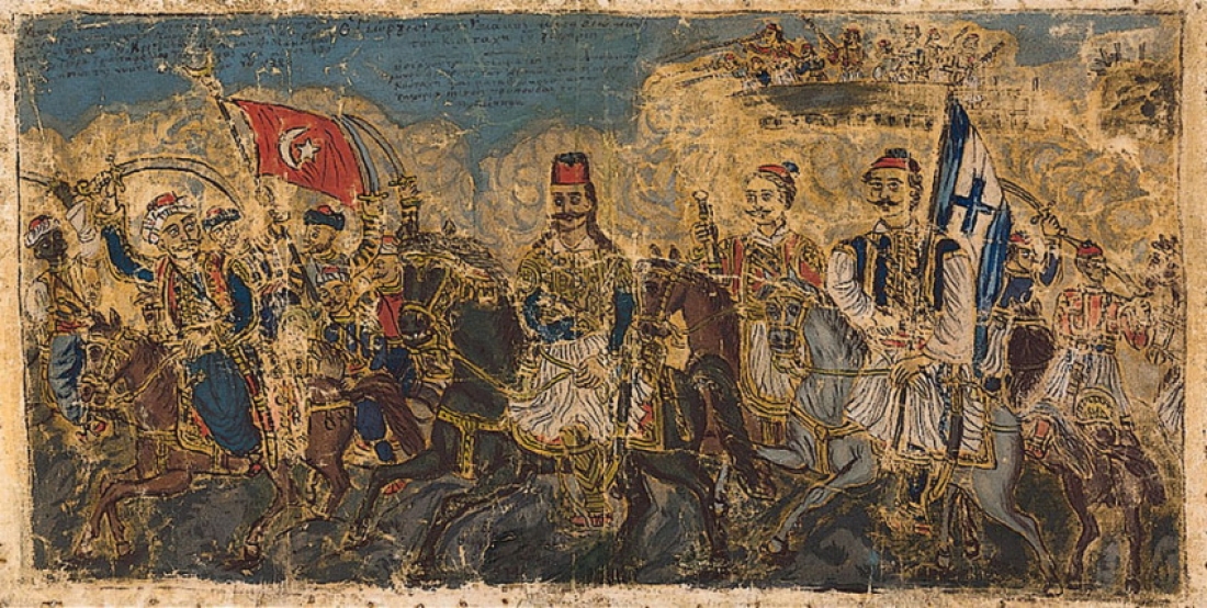 Ο Γεώργιος Καραϊσκάκης καταδιώκει τους Τούρκους σε πίνακα του Θεόφιλου. Ο ήρωας στην αστυνομική πλοκή του Αντώνη Παπαϊωάννου έχει είδωλό του τον «γιο της καλογριάς».  