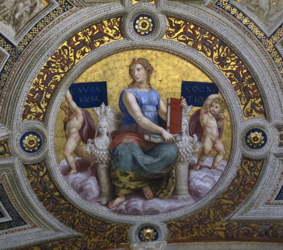 &Rho;&alpha;&phi;&alpha;ή&lambda;, &Phi;&iota;&lambda;&omicron;&sigma;&omicron;&phi;ί&alpha;, &nu;&omega;&pi;&omicron;&gamma;&rho;&alpha;&phi;ί&alpha; &sigma;&tau;&omicron; &Mu;&omicron;&upsilon;&sigma;&epsilon;ί&omicron; &tau;&omicron;&upsilon; &Beta;&alpha;&tau;&iota;&kappa;&alpha;&nu;&omicron;ύ. &Eta; &phi;&rho;ά&sigma;&eta; &ldquo;Causarum Cognitio&rdquo;, &pi;&omicron;&upsilon; &alpha;&nu;&alpha;&gamma;&rho;ά&phi;&epsilon;&tau;&alpha;&iota; &sigma;&tau;&eta;&nu; &epsilon;&iota;&kappa;ό&nu;&alpha;, &sigma;&eta;&mu;&alpha;ί&nu;&epsilon;&iota; &laquo;&Nu;&alpha; &gamma;&nu;&omega;&rho;ί&zeta;&epsilon;&iota;&sigmaf; &tau;&iota;&sigmaf; &alpha;&iota;&tau;ί&epsilon;&sigmaf;&raquo; &kappa;&alpha;&iota; &epsilon;ί&nu;&alpha;&iota; &tau;&omicron; &phi;&iota;&lambda;&omicron;&sigma;&omicron;&phi;&iota;&kappa;ό &sigma;&upsilon;&mu;&pi;έ&rho;&alpha;&sigma;&mu;&alpha; &alpha;&pi;ό &tau;&eta; &mu;&epsilon;&lambda;έ&tau;&eta; &tau;&omicron;&upsilon; &Alpha;&rho;&iota;&sigma;&tau;&omicron;&tau;έ&lambda;&eta;. 