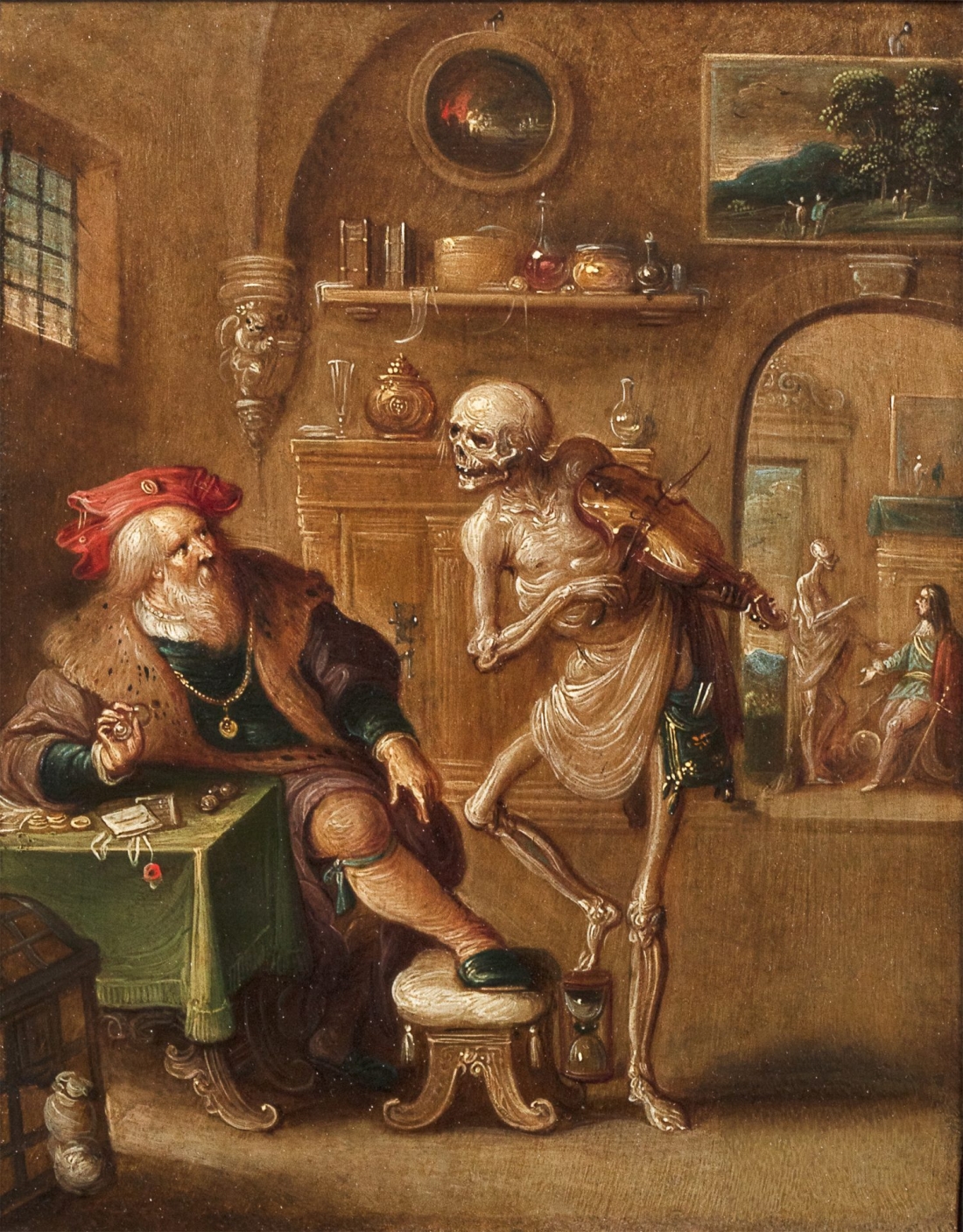 Frans Francken the Younger (1581-1642), O θάνατος και ο έμπορος, λάδι σε καμβά, 16,5 x 13 εκ.