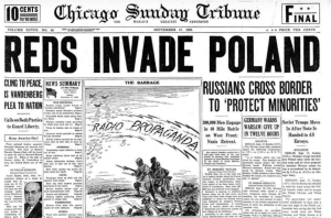 &Eta; Chicago Sunday Tribune &tau;&eta;&sigmaf; 18&eta;&sigmaf; &Sigma;&epsilon;&pi;&tau;&epsilon;&mu;&beta;&rho;ί&omicron;&upsilon; 1939 &kappa;&upsilon;&kappa;&lambda;&omicron;&phi;&omicron;&rho;&epsilon;ί &mu;&epsilon; &tau;&eta;&nu; &epsilon;ί&delta;&eta;&sigma;&eta; &tau;&eta;&sigmaf; &epsilon;&iota;&sigma;&beta;&omicron;&lambda;ή&sigmaf; &sigma;&tau;&eta;&nu; &Pi;&omicron;&lambda;&omega;&nu;ί&alpha; &tau;&eta;&sigmaf; &Sigma;&omicron;&beta;&iota;&epsilon;&tau;&iota;&kappa;ή&sigmaf; Έ&nu;&omega;&sigma;&eta;&sigmaf;, &gamma;&iota;&alpha; &laquo;&nu;&alpha; &pi;&rho;&omicron;&sigma;&tau;&alpha;&tau;&epsilon;ύ&sigma;&omicron;&upsilon;&nu; &mu;&epsilon;&iota;&omicron;&nu;ό&tau;&eta;&tau;&epsilon;&sigmaf;&raquo;. 17 &mu;έ&rho;&epsilon;&sigmaf; &pi;&rho;&iota;&nu; &epsilon;ί&chi;&alpha;&nu; &epsilon;&iota;&sigma;&beta;ά&lambda;&epsilon;&iota; &sigma;&tau;&eta;&nu; &Pi;&omicron;&lambda;&omega;&nu;ί&alpha; &omicron;&iota; &Gamma;&epsilon;&rho;&mu;&alpha;&nu;&omicron;ί.