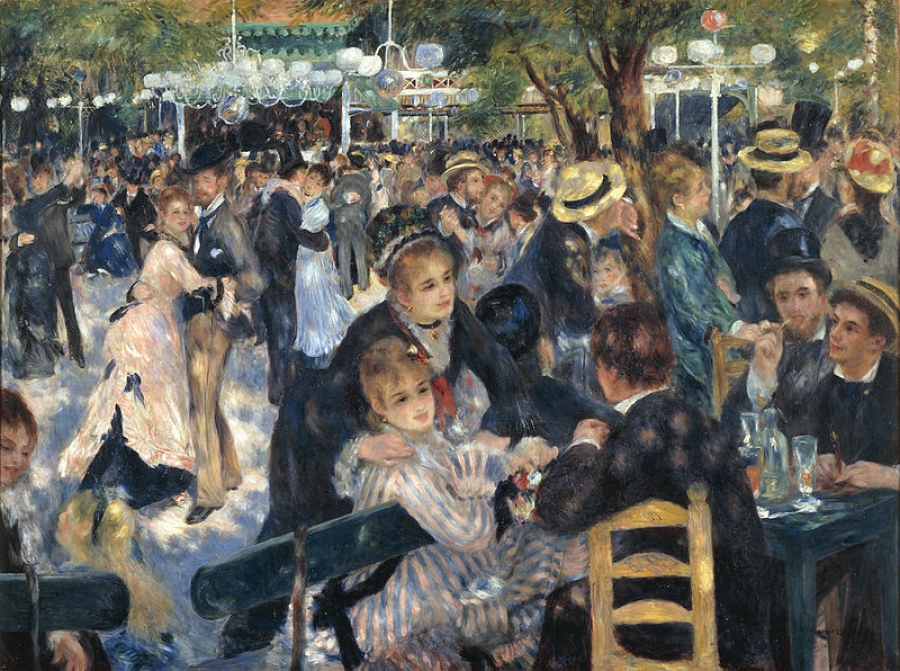 Auguste Renoir, Bal du moulin de la Galette, 1876, &lambda;ά&delta;&iota; &sigma;&epsilon; &kappa;&alpha;&mu;&beta;ά, 131 &times; 175 &epsilon;&kappa;.