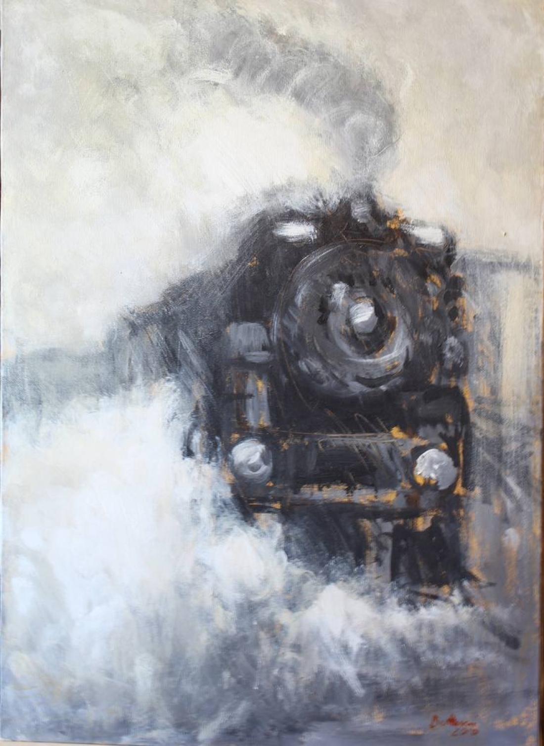 simone Butturini, Το τρένο (2010), ακρυλικό σε καμβά, 50 x 70 εκ.