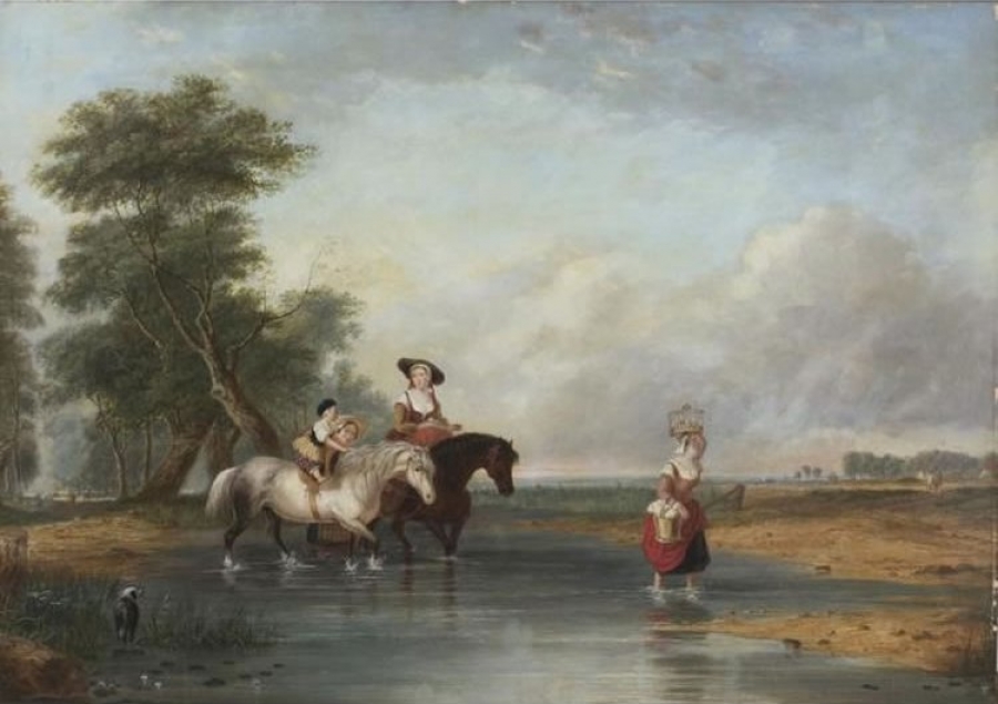 Cornelius Krieghoff (1815–1872), «Διασχίζοντας το ποτάμι», λάδι σε καμβά.