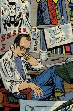 Αυτοπροσωπογραφία του Στηβ Ντίτκο, από καρέ κόμικς. 