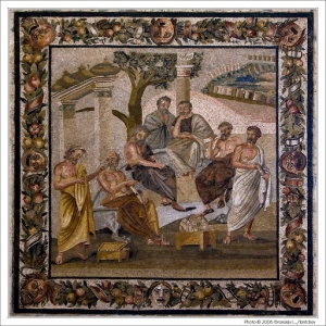 Ο Πλάτων στην Ακαδημία του. Μωσαϊκό από τη βίλα του T. Siminius Stephanus, στην Πομπηία. Μεταξύ του 1ου αι. π.Χ. και του 1ου αι. μ.Χ.  
