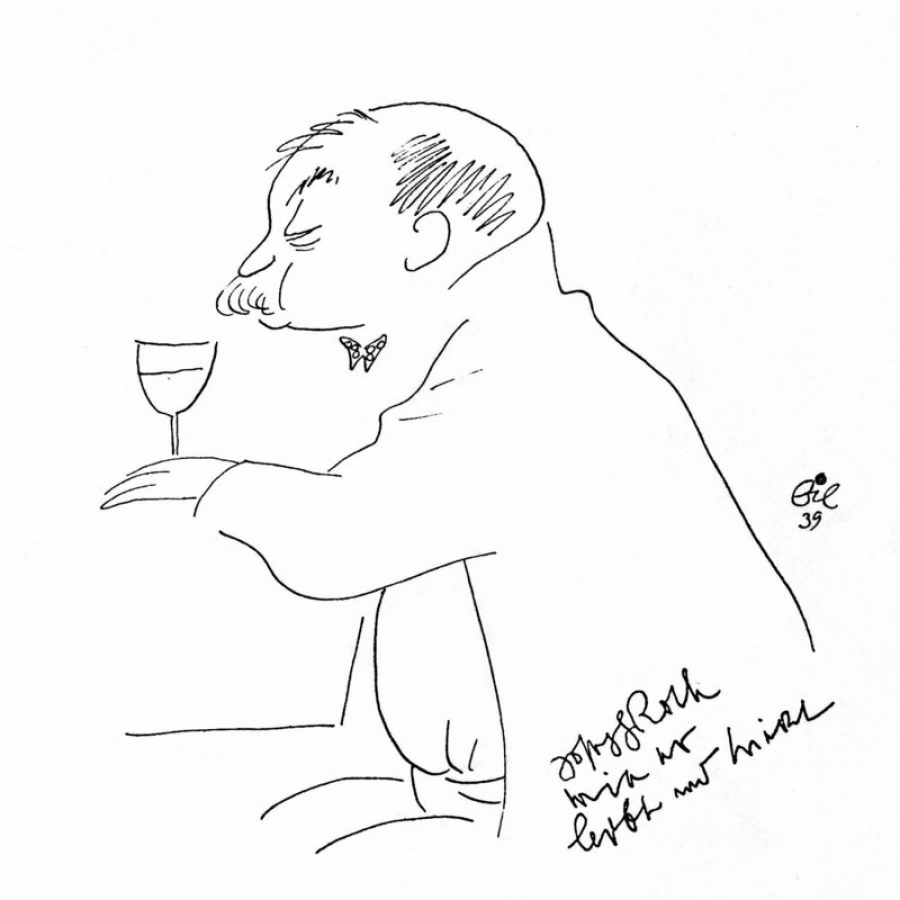 Μια καρικατούρα του Γιόζεφ Ροτ, να πίνει. Σχεδιασμένη το 1939 από τον Bil Spira (1913-1999).