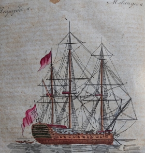 Τυπικό πολεμικό πλοίο του 19ου αιώνα. Από την έκδοση, Εικονολόγια Παιδική Εγκυκλοπαίδεια, δίγλωσση έκδοση (επιχρωματισμένη), Εκ της Τυπογραφίας του Λεοπόλδου Γροΐνδ, Εν Βιέννη 1811.     