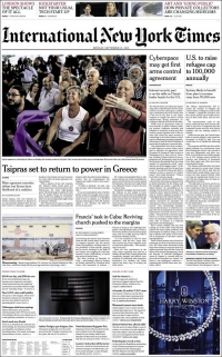 To &sigma;&eta;&mu;&epsilon;&rho;&iota;&nu;ό &pi;&rho;&omega;&tau;&omicron;&sigma;έ&lambda;&iota;&delta;&omicron; &tau;&eta;&sigmaf; &delta;&iota;&epsilon;&theta;&nu;&omicron;ύ&sigmaf; έ&kappa;&delta;&omicron;&sigma;&eta;&sigmaf; &tau;&omega;&nu; New York Times.