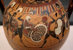 Σύγκρουση αντίπαλων φαλάγγων, παράσταση σε μελανόμορφο αττικό αμφορέα, περ. 560 π.Χ. Κρατική Αρχαιολογική Συλλογή Μονάχου. 