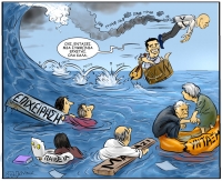 Γελοιογραφία του Χρήστου Παπανίκου.που δημοσιεύθηκε στην εφημερίδα Αναγγελία του Αγρινίου.