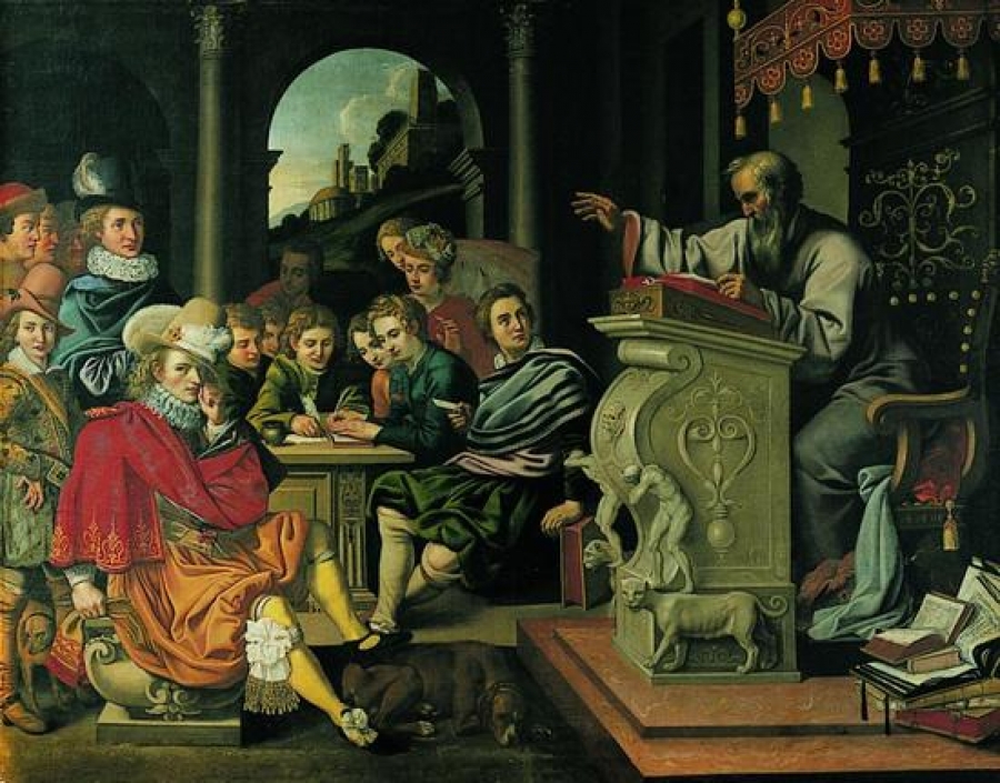 Πίνακας που αποδίδεται στον  Pieter Isaacsz ή στον Reinhold Timm, απεικονίζει σκηνή μαθητείας στο μάθημα της ρητορικής, σε Ακαδημία Ιπποτών. Ο πίνακας αυτός, μαζί με έξι ακόμα, έχει διασωθεί στο αναγεννησιακό Κάστρο του οίκου των  ολλανδών ευγενών Ρόζενμπεργκ, και χρονολογείται στις αρχές του 17ου αιώνα. 
